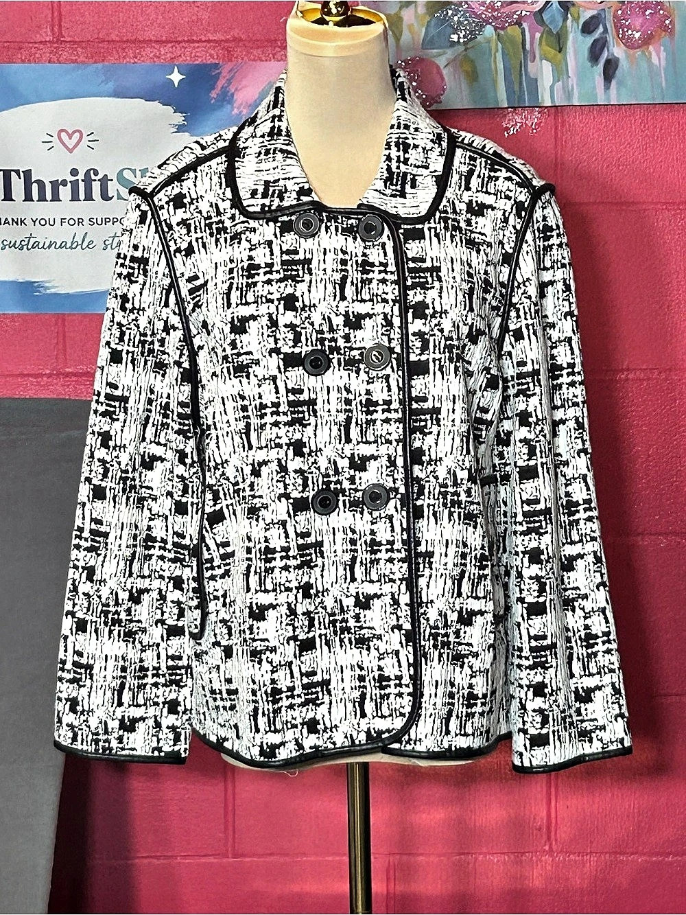 Chico's Abstract Blazer in Black & white Size 2